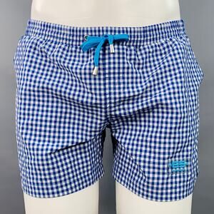 ES COLLECTION Size 34 Blue White Gingham Polyamide Blend Swim Trunks